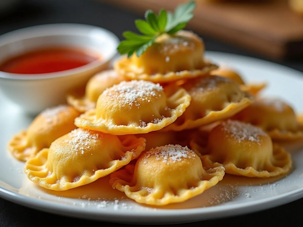 Crispy air fryer toasted ravioli with marinara