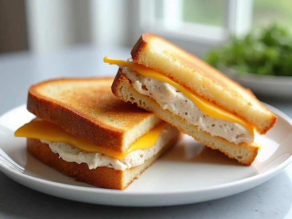 Crispy air fryer tuna melts with melted cheddar and creamy tuna filling