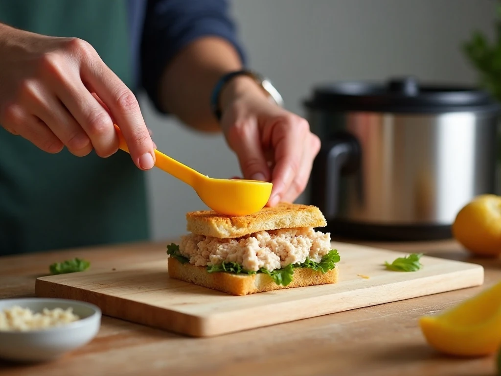 Assembling a tuna melt before air frying