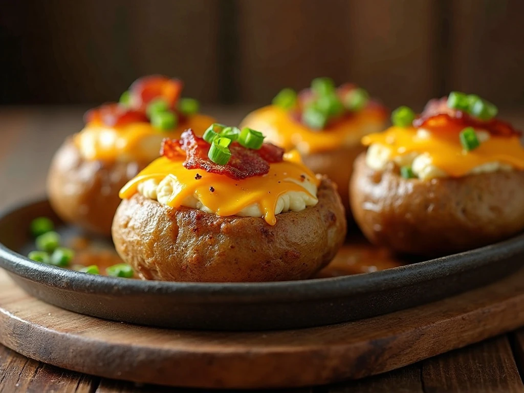 Crisp air fryer twice-baked potatoes filled with cheddar, bacon, and sour cream