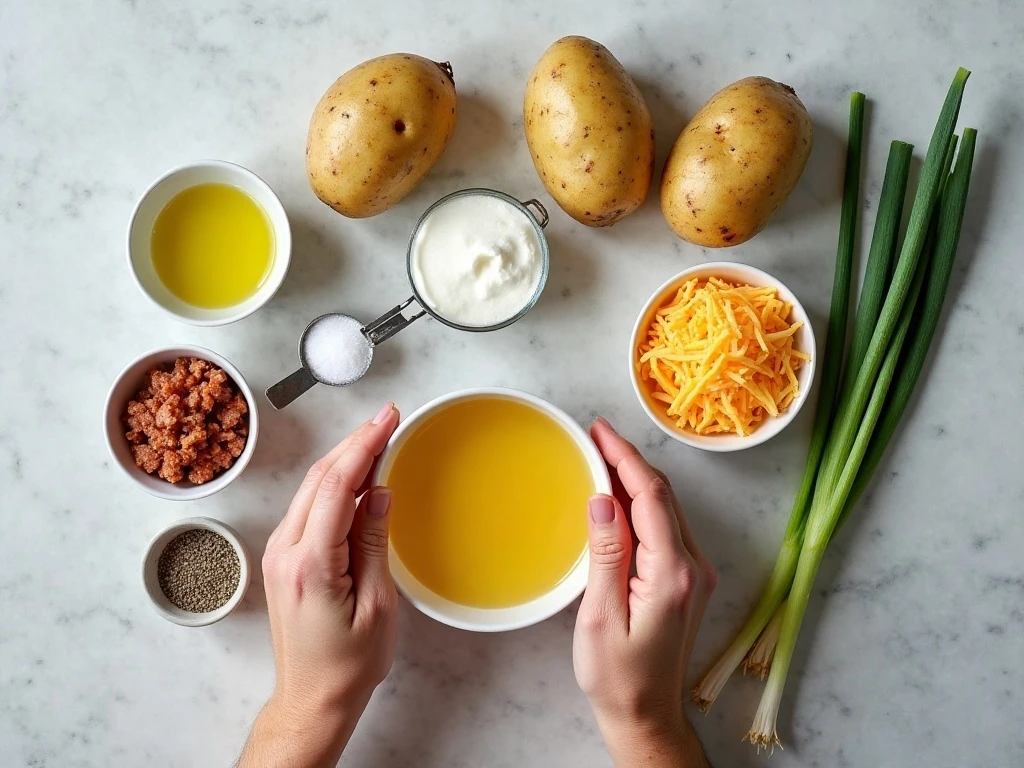 Ingredients for easy air fryer twice-baked potatoes