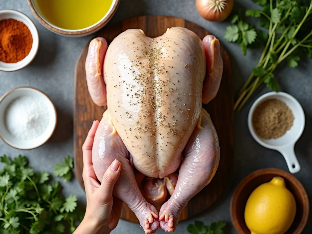 Ingredients for air fryer whole chicken seasoning and aromatics