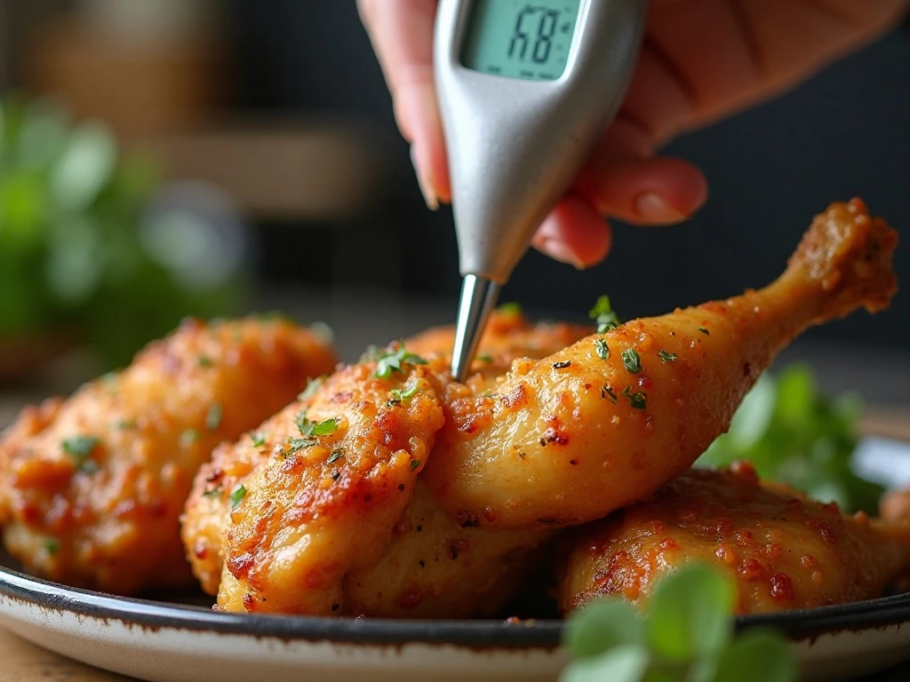 Checking air fryer chicken temperature with an instant-read thermometer