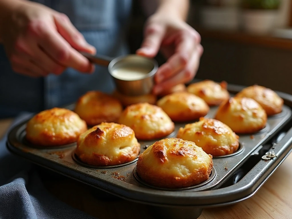 Yorkshire puddings rising in a hot air fryer