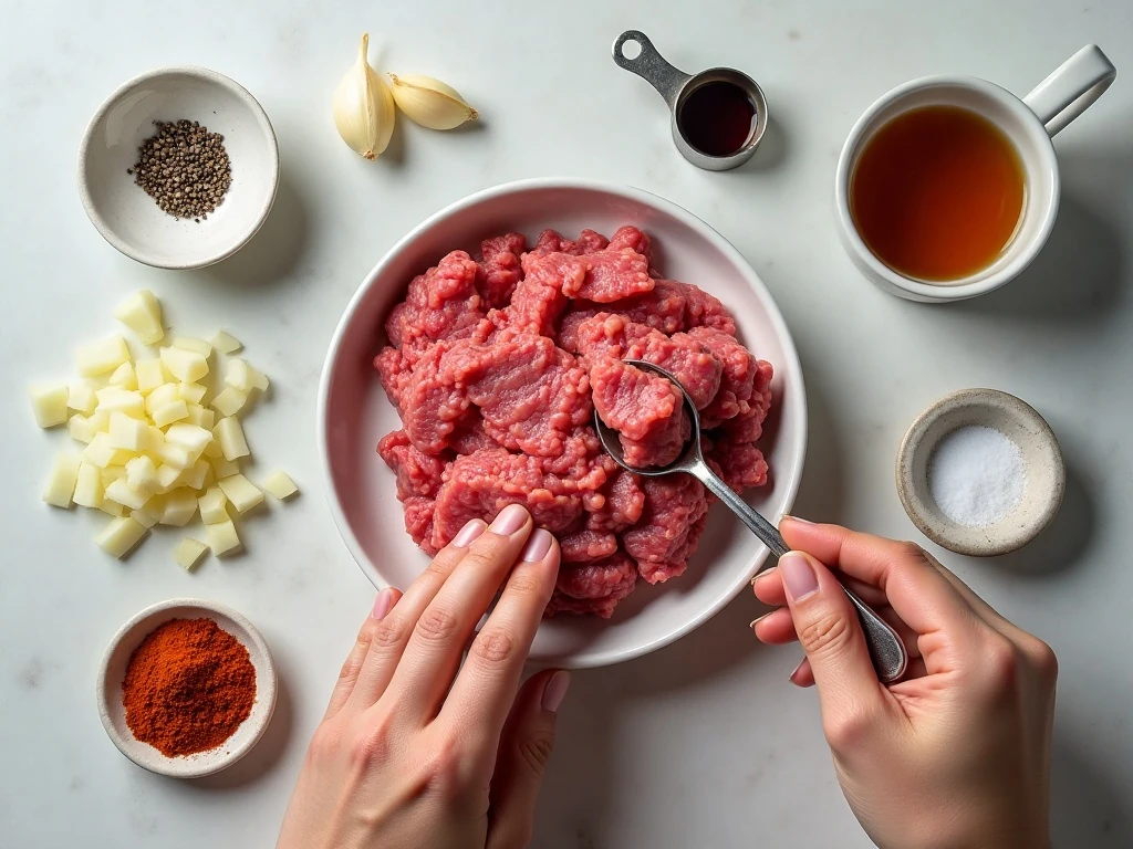Ingredients for cooking ground beef on the stovetop