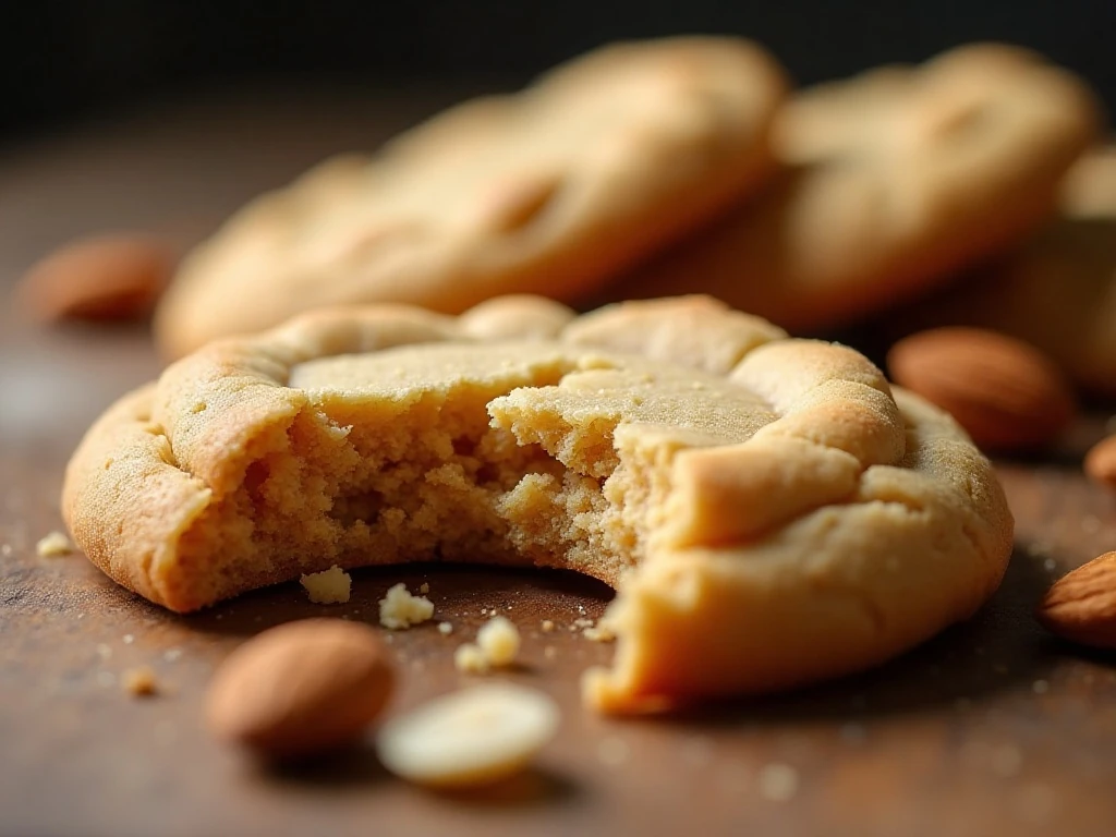 Soft chewy center and lightly crisp edge of an almond butter cookie