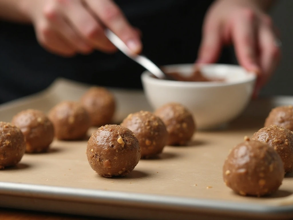 Preparing almond butter truffle centers and melted chocolate