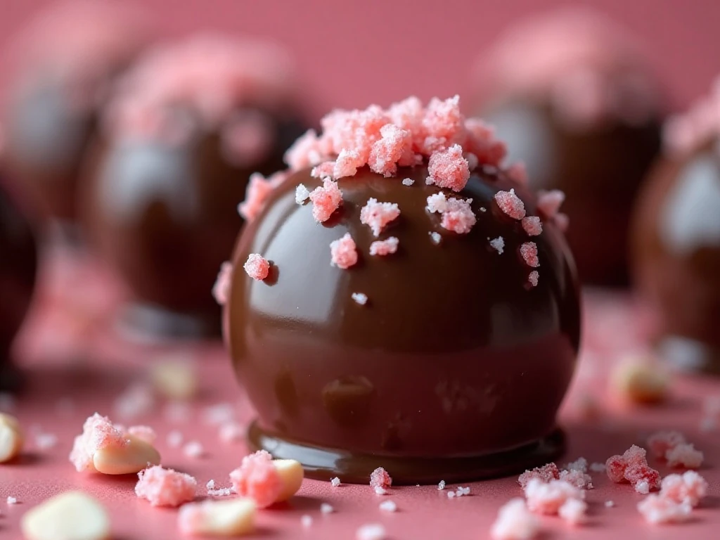 Close-up of decorated chocolate almond butter truffle
