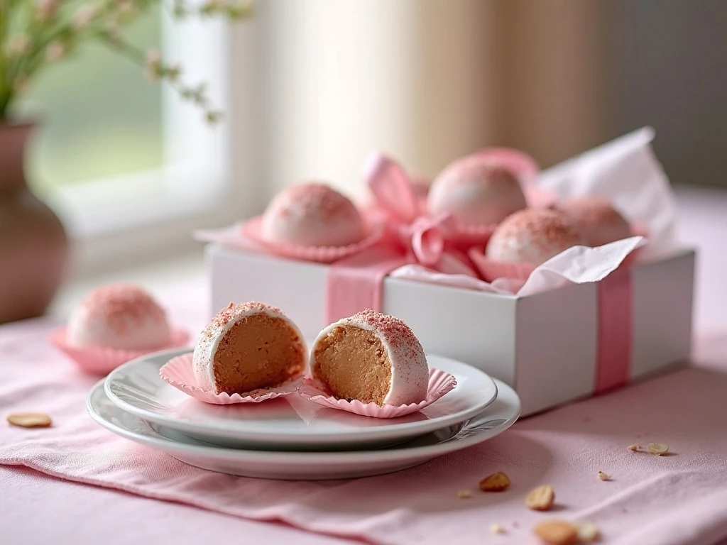 Gift-ready almond butter truffles in paper candy cups