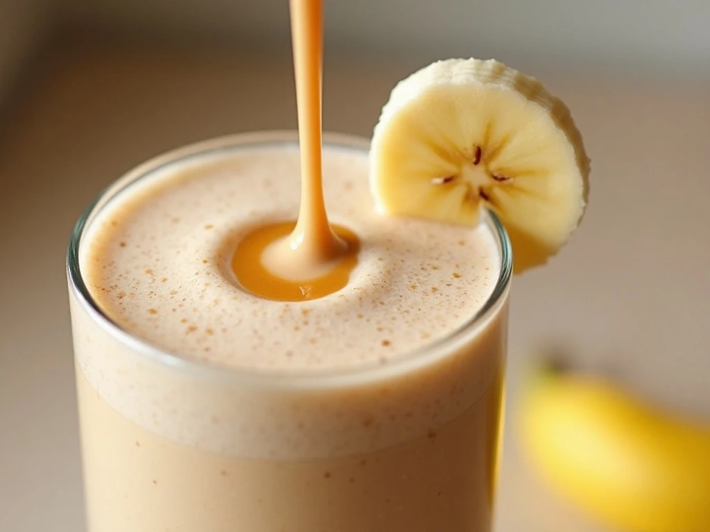 Thick creamy texture of an almond milk banana smoothie