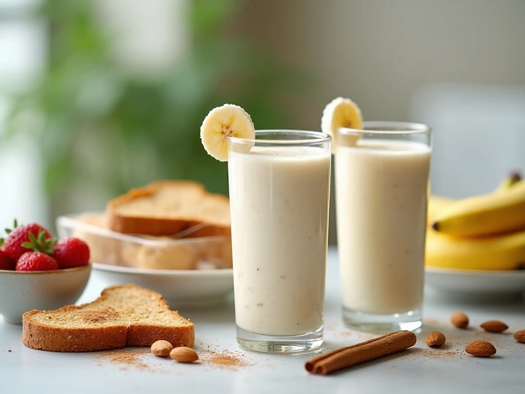 Almond milk smoothies arranged for a brunch serving