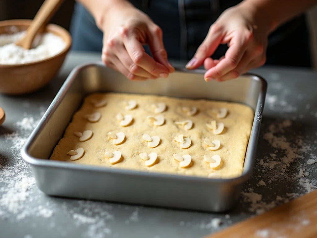 Evenly pressed shortbread dough ready for chilling and baking