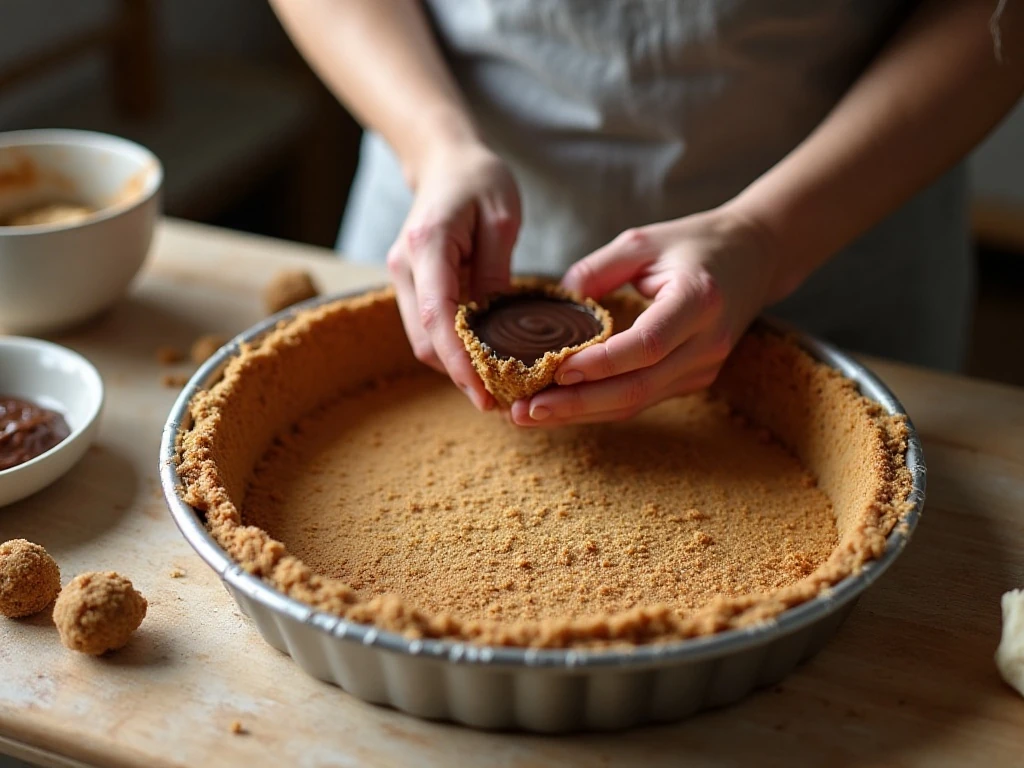 Preparing the chocolate cookie crust for almost no-bake mud pie