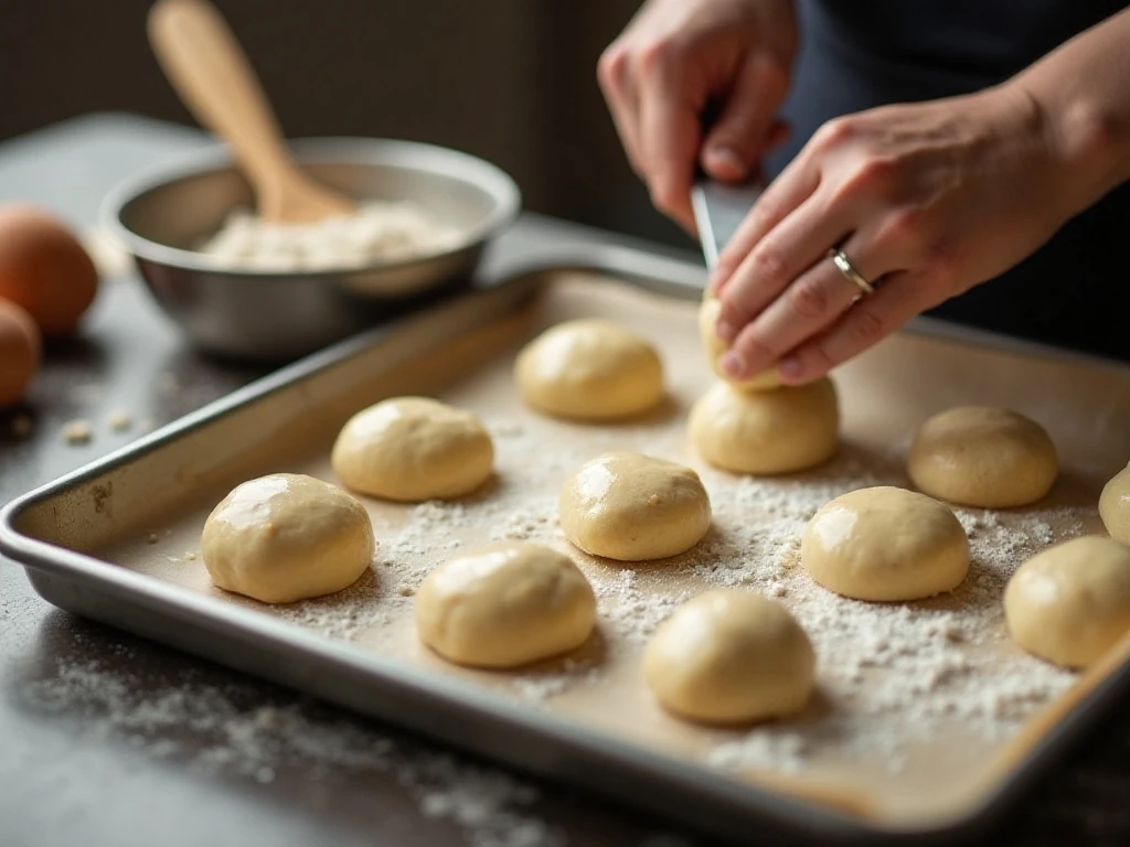 Shaping quick yeast dough into dinner roll balls