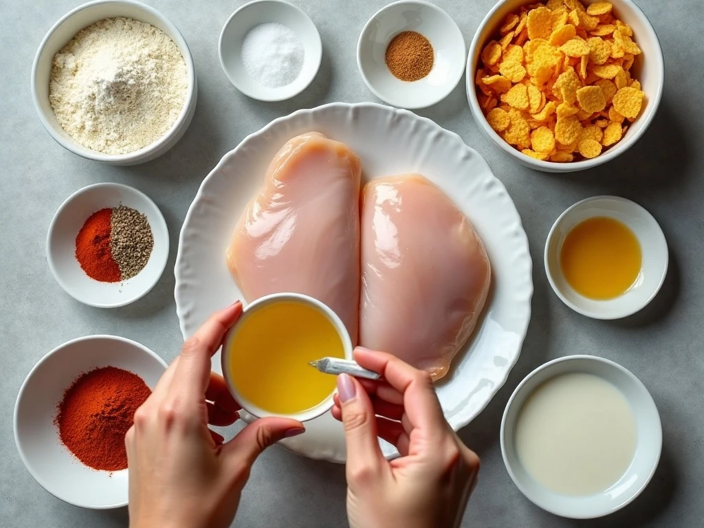 Ingredients for baked crispy cornflake chicken
