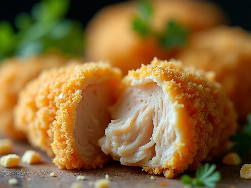 Close-up of the crunchy coating on cornflake chicken