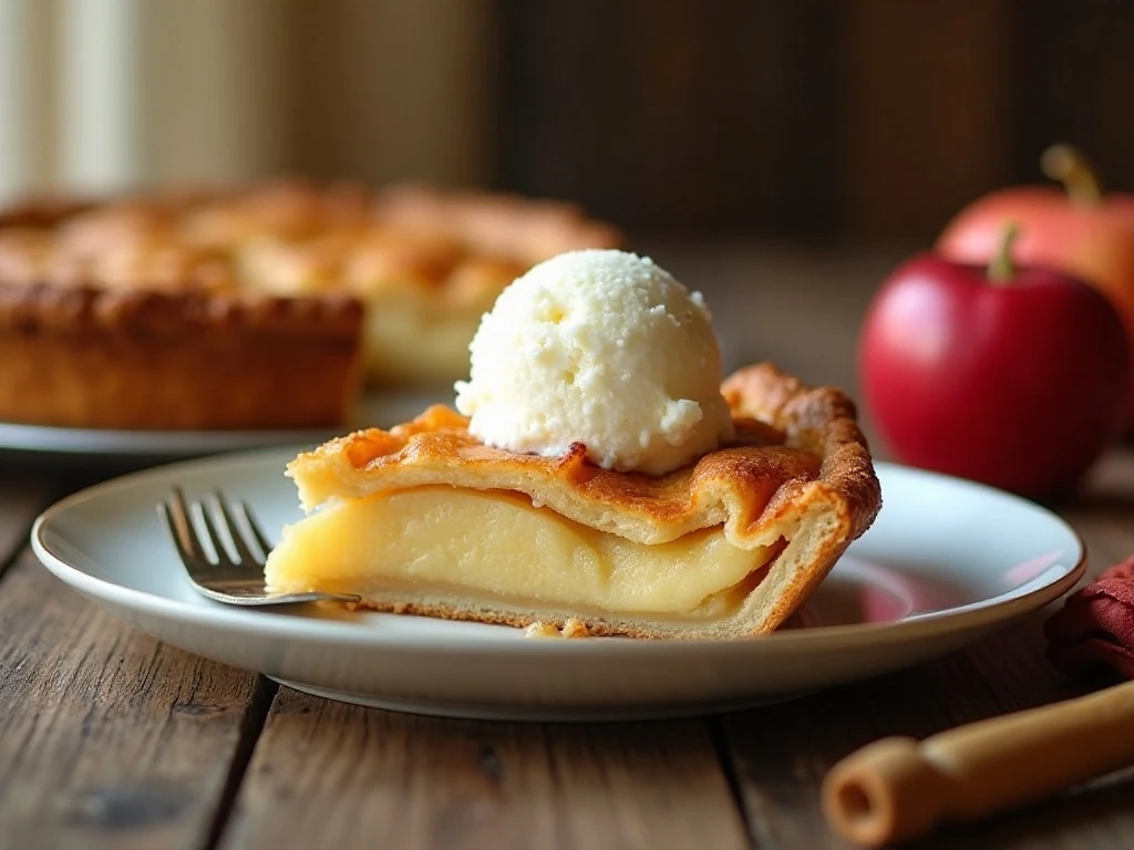 Classic green apple pie served with vanilla ice cream