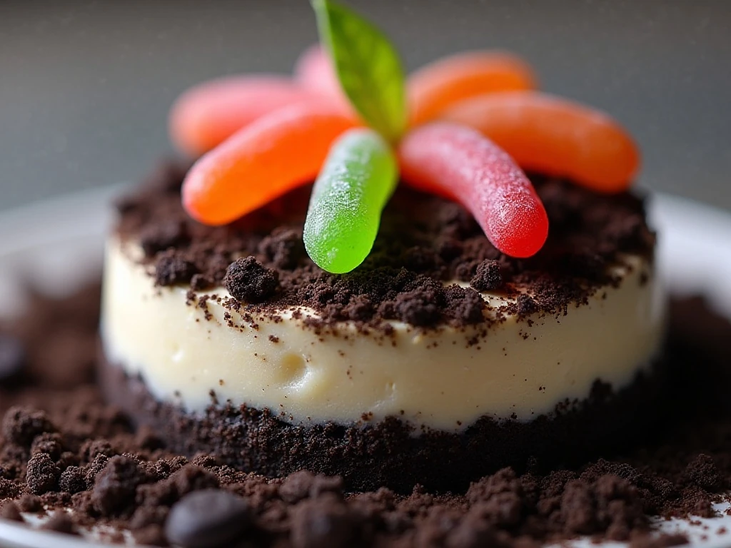 Gummy worms decorating the Oreo dirt cake topping