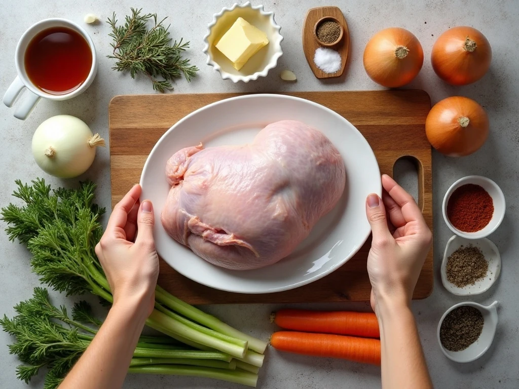 Ingredients for crockpot turkey breast with garlic herb butter