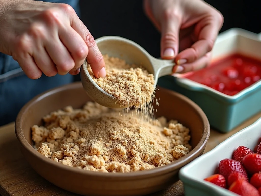 Preparing the oat topping for strawberry crisp