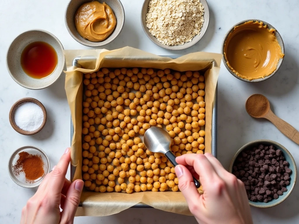 Ingredients for vegan blondies with chickpeas and chocolate chips