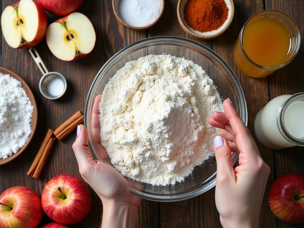 Ingredients for easy Amish apple fritters and vanilla glaze