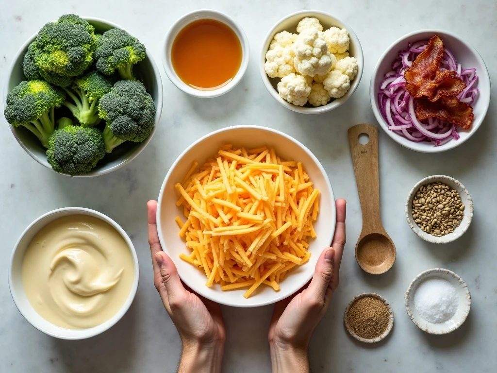 Ingredients for Amish broccoli cauliflower salad