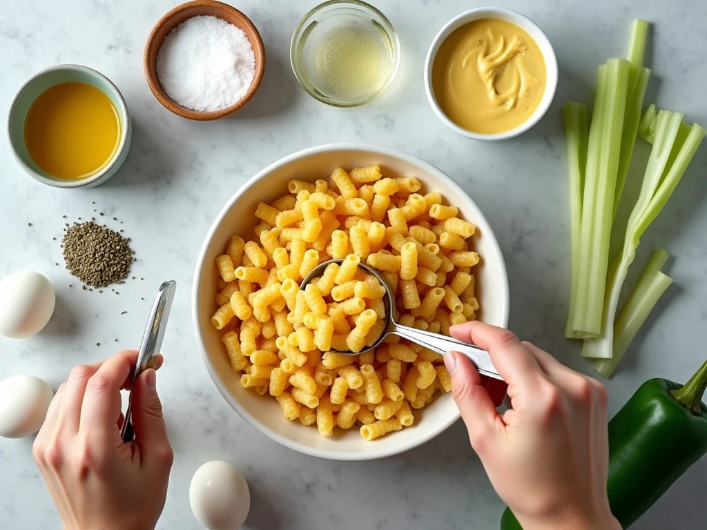 Ingredients for sweet and tangy Amish macaroni salad