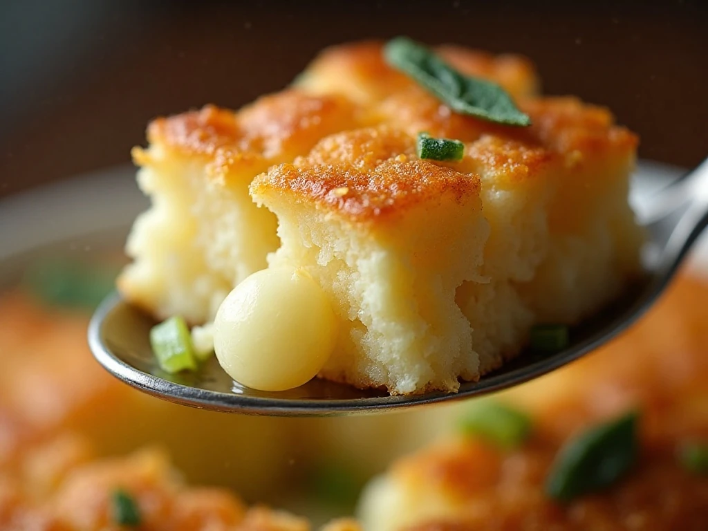Close-up showing the soft center and golden crust of potato stuffing