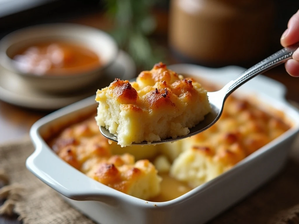 Traditional Amish potato stuffing served at a holiday table