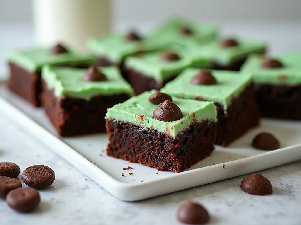 Neatly sliced Andes mint brownies arranged on a serving platter
