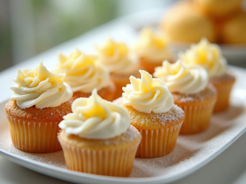 Light and fluffy pineapple angel food cupcakes arranged on a dessert platter