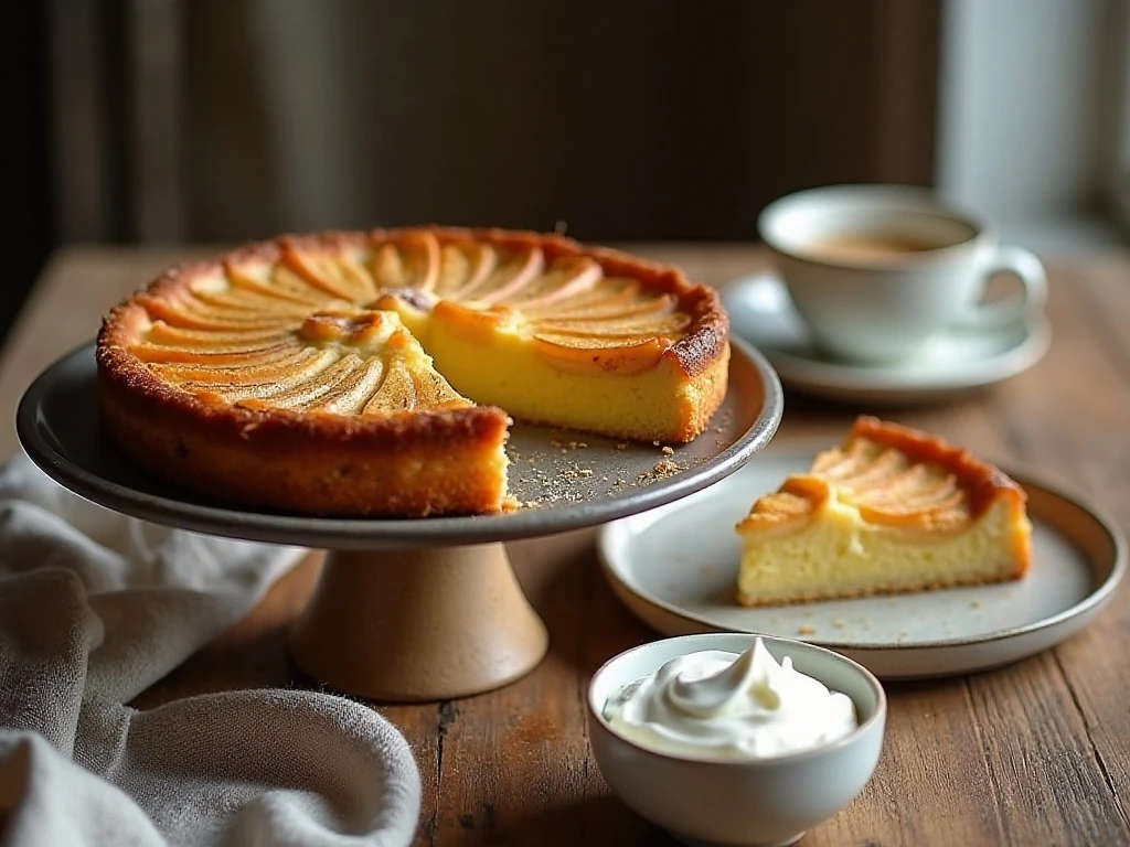 Traditional German Apfelkuchen served with whipped cream
