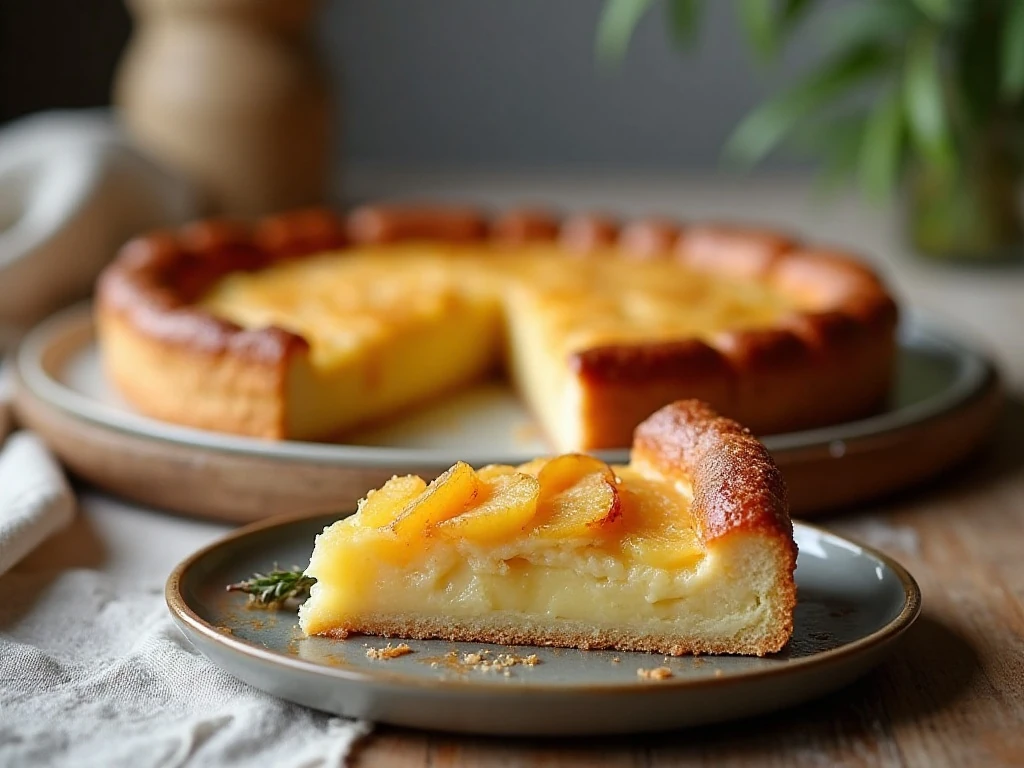 Stored and served slice of traditional Apfelkuchen
