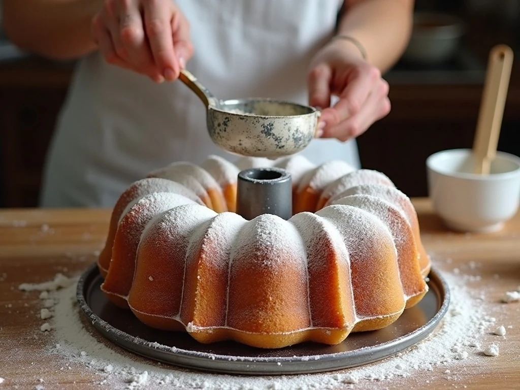 Preparing a Bundt pan for apple cake