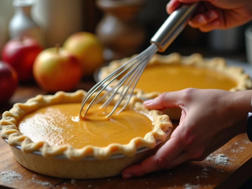 Preparing smooth apple butter custard filling for a pie