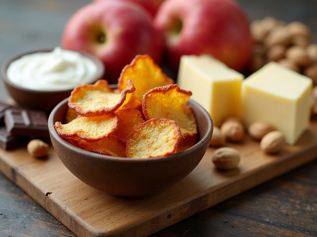 Apple chips served as part of a snack board