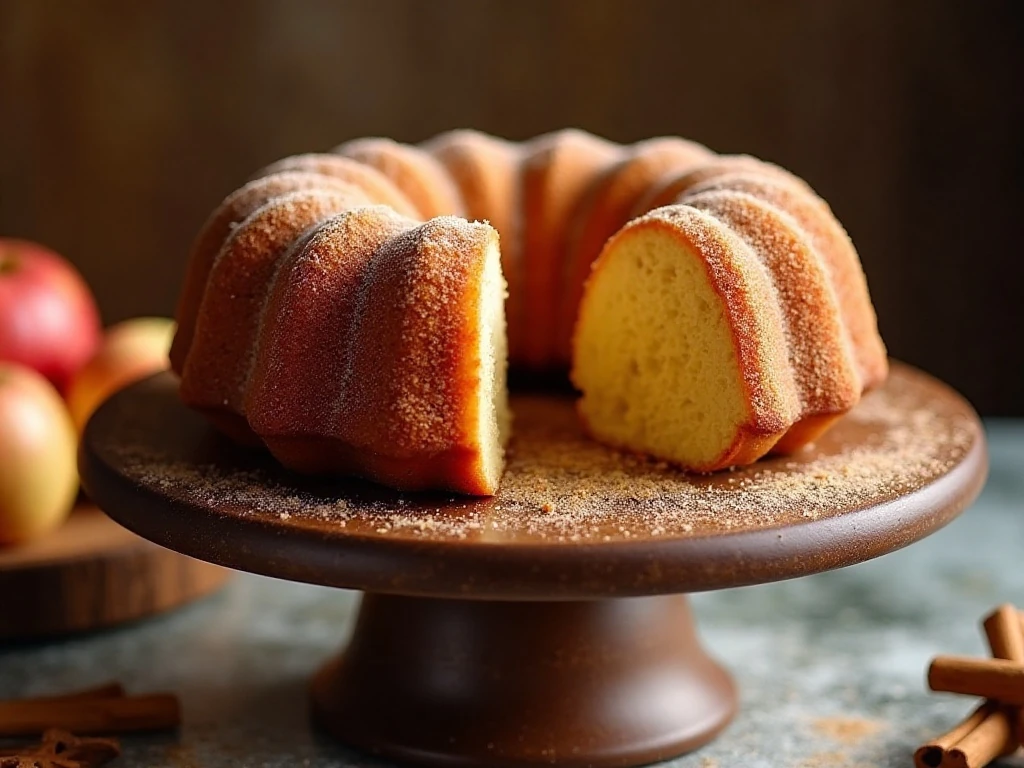Apple cider doughnut cake with a cinnamon sugar coating