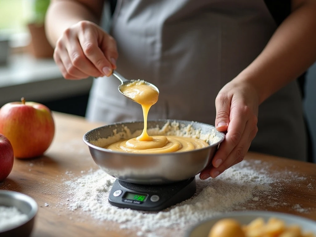 Carefully measuring flour and folding batter for a tender loaf cake