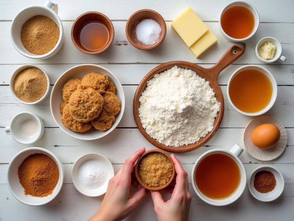 Ingredients arranged for easy apple cider doughnut muffins