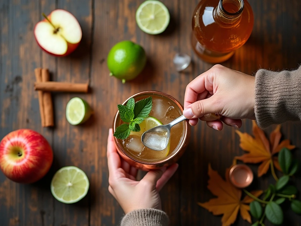 Ingredients for an easy apple cider Moscow Mule