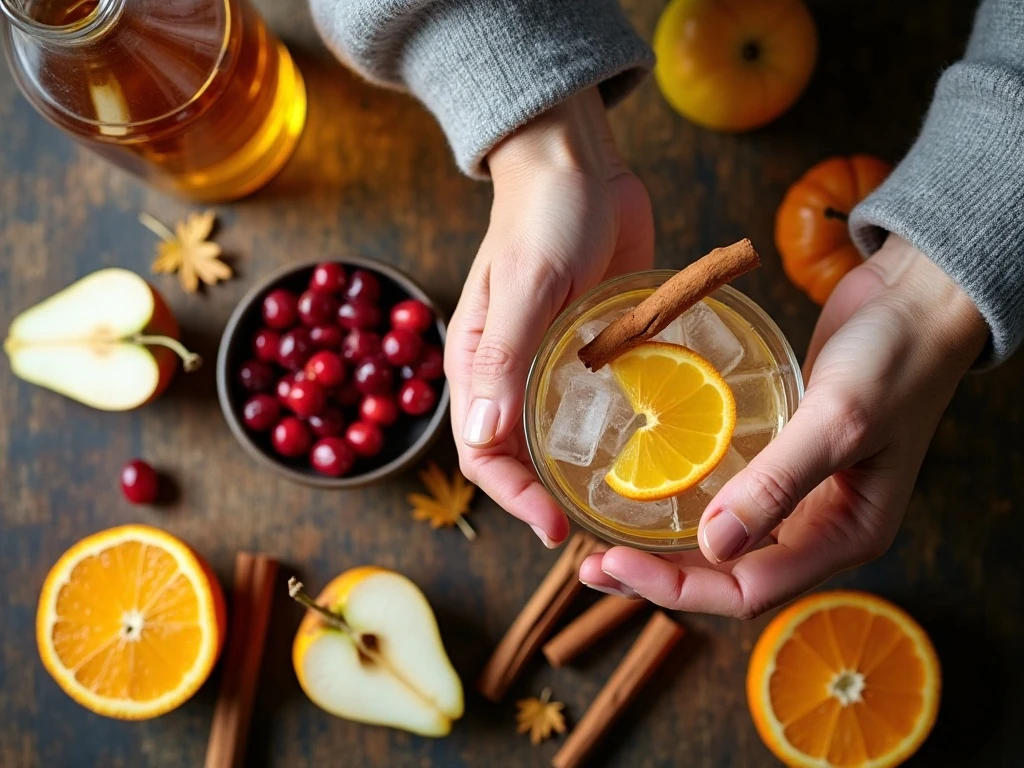 Ingredients for apple cider sangria arranged for preparation