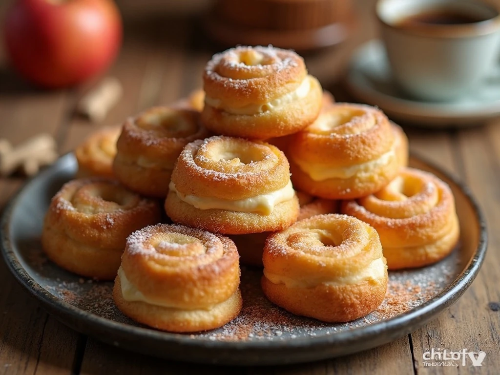 Apple cinnamon cream cheese roll-ups arranged on a serving plate