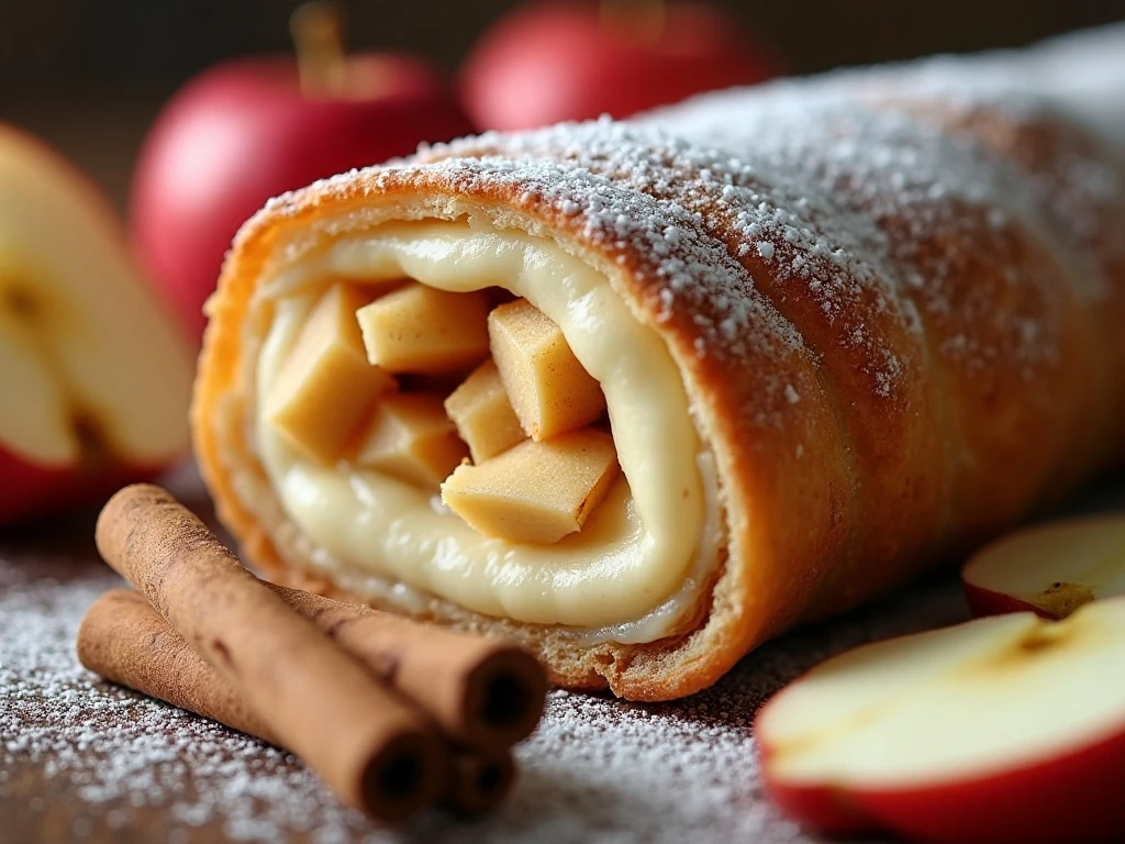Close-up of warm apple cinnamon cream cheese roll-up