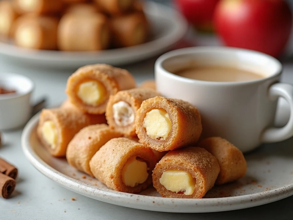 Reheated apple cinnamon cream cheese roll-ups served with coffee