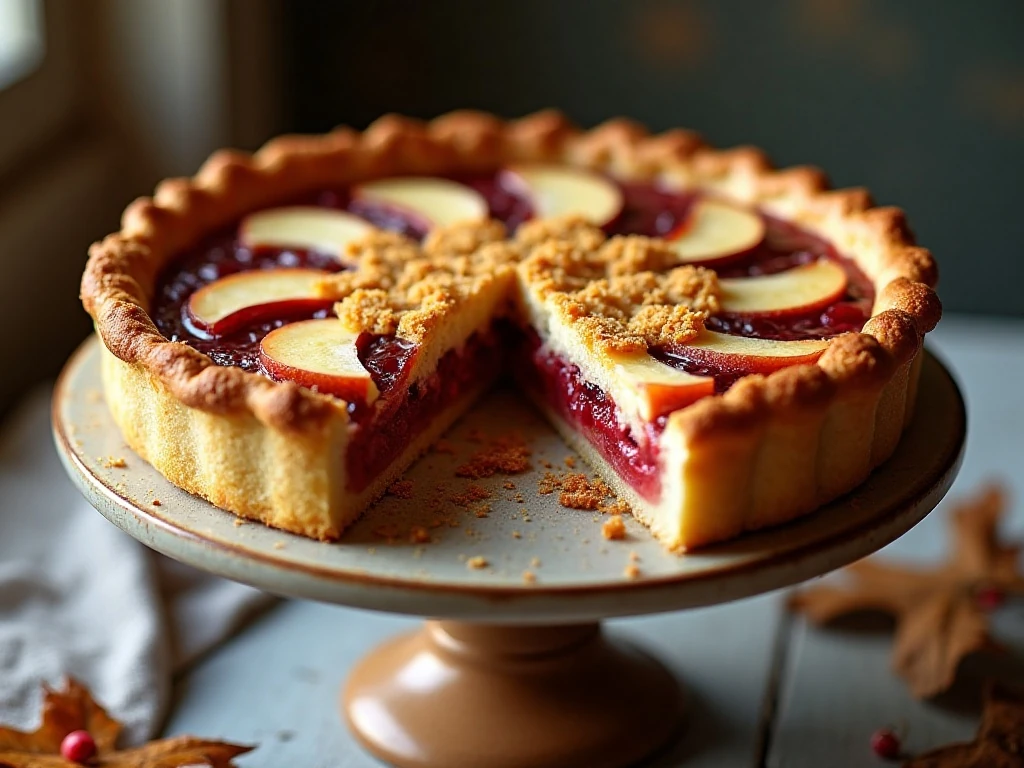 Apple cranberry and currant crumb pie with a golden crumb topping