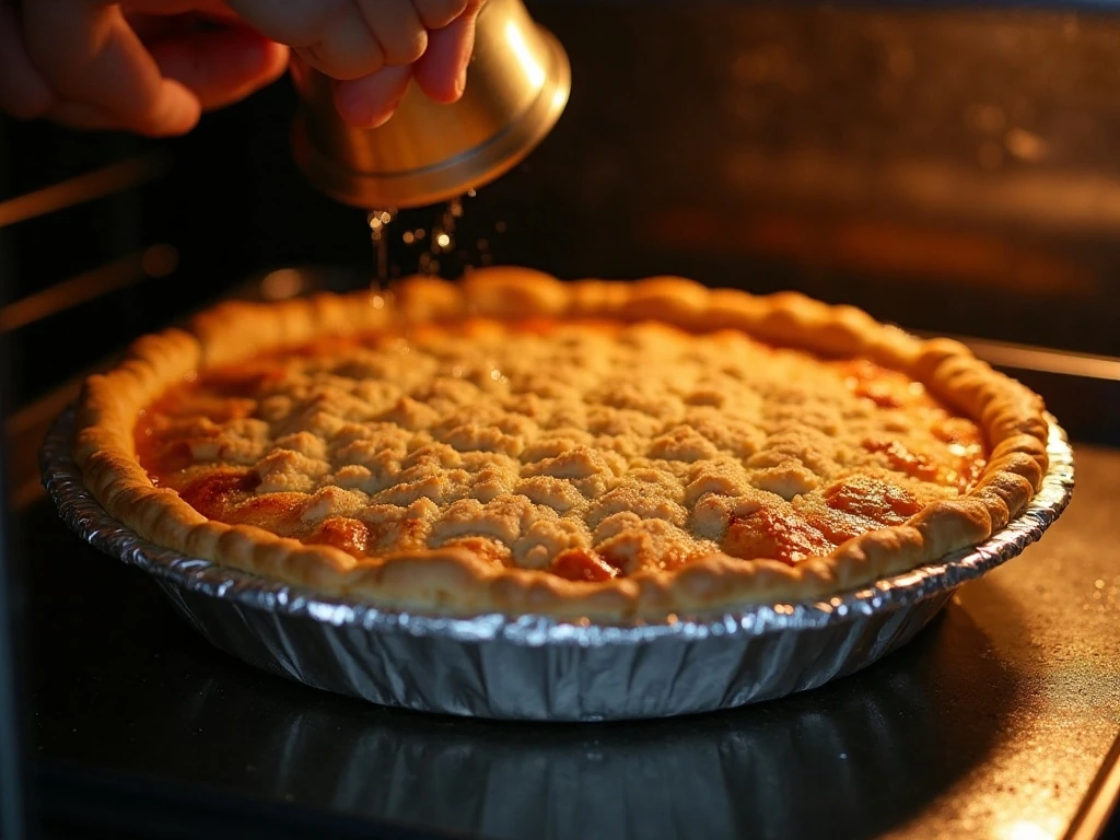 Pie baking until the fruit juices bubble and topping browns