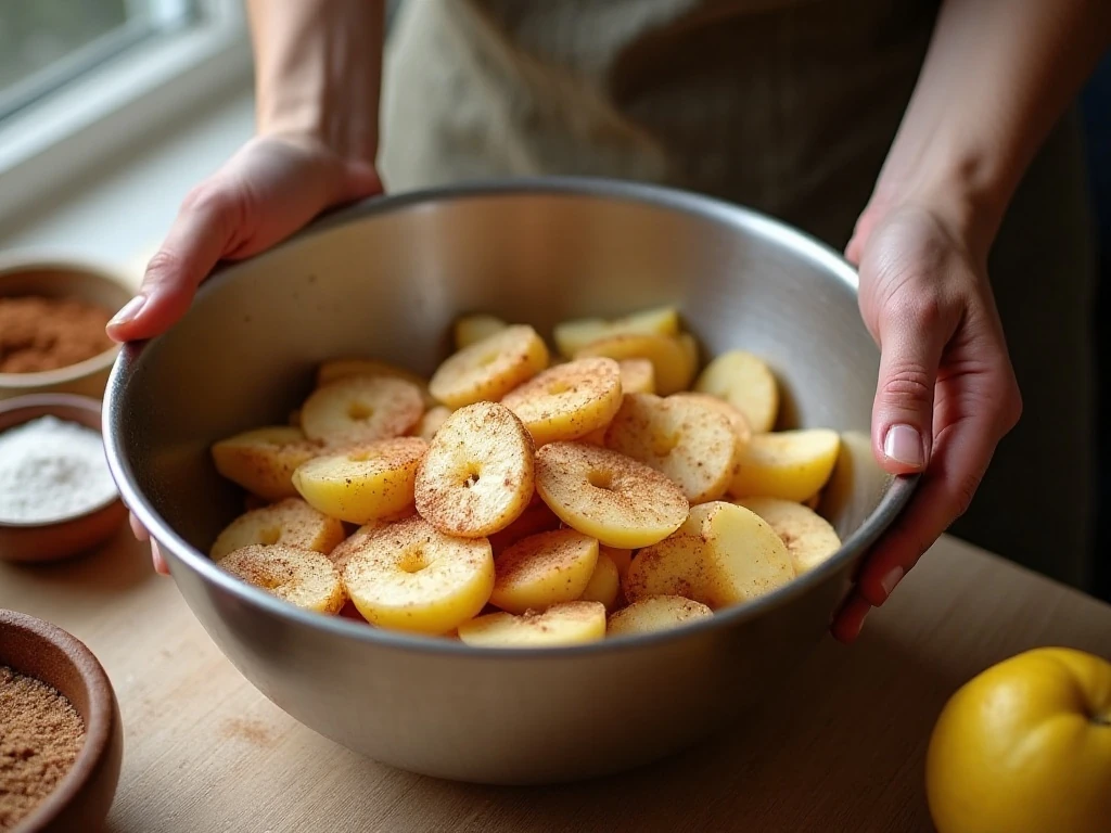 Sliced apples tossed with cinnamon filling ingredients
