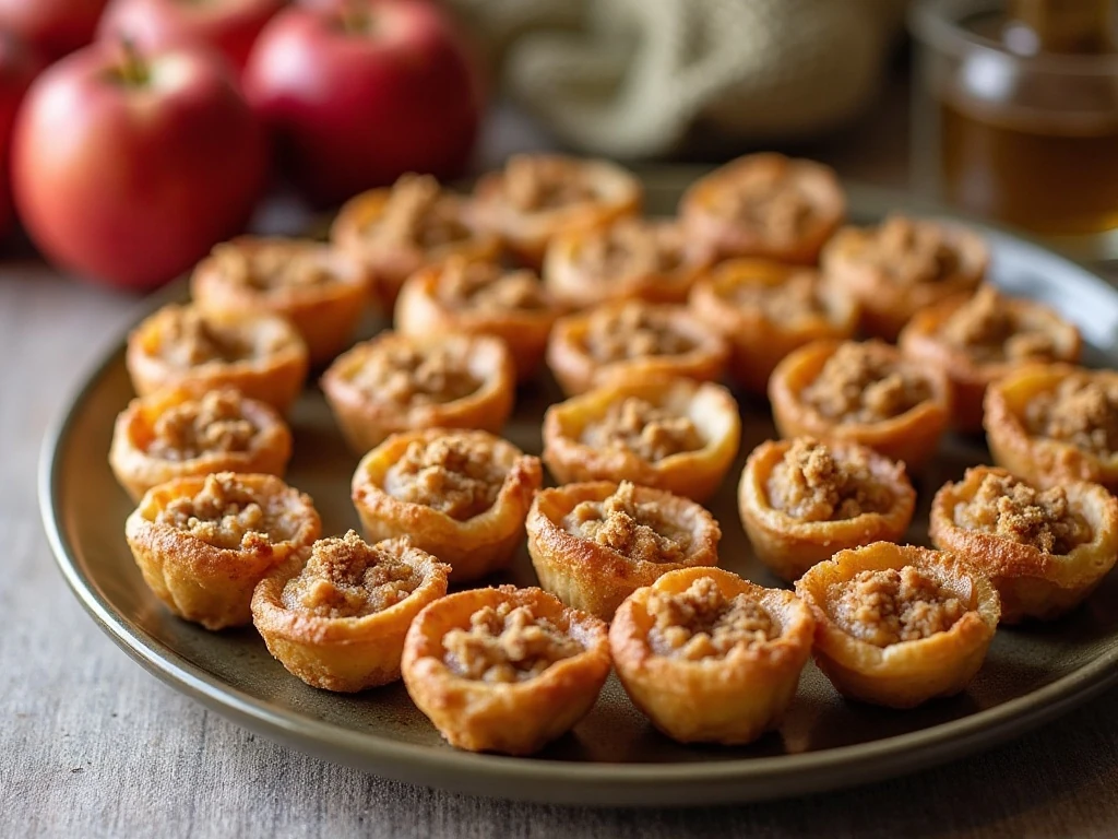 Platter of mini apple crisp bites with golden phyllo shells