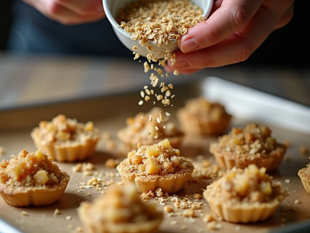 Adding oat streusel to apple crisp bites